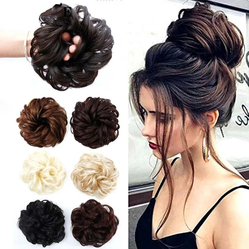 

Synthetic Messy Chignon Donut Gary Brown Color 30g Hair Bun Pad Elastic Hair Rope Rubber Band Ponytail Hair Extensions