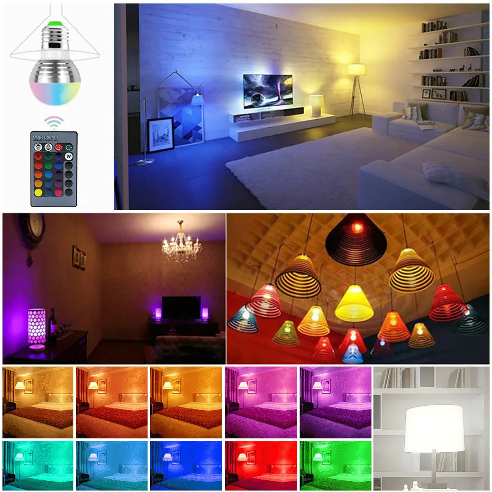 Светодиодная RGB лампа E27 E14 GU10 110 В 220 16 цветов|Светодиодные лампы и трубки| |