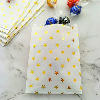 

Free shipping 50pcs Gold Star Metallic Mini Party Paper Popcorn Bags Sanck Favor Bags Wedding Birthday Movie Party Supplies