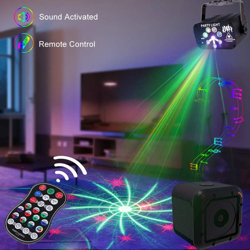 128 рисунков сценический свет RGB музыка Голосовое управление перезаряжаемая