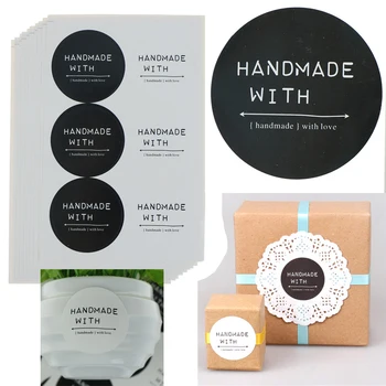 

60pcs/set Round Black White Handmade With Love Sealing Adhesive Sticker Paper Stickers For DIY Decoration Gift Card/Gift Box