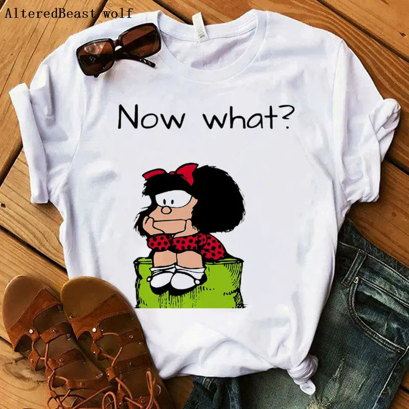 Летние повседневные harajuku женские футболки что теперь? Mafalda принт для женщин