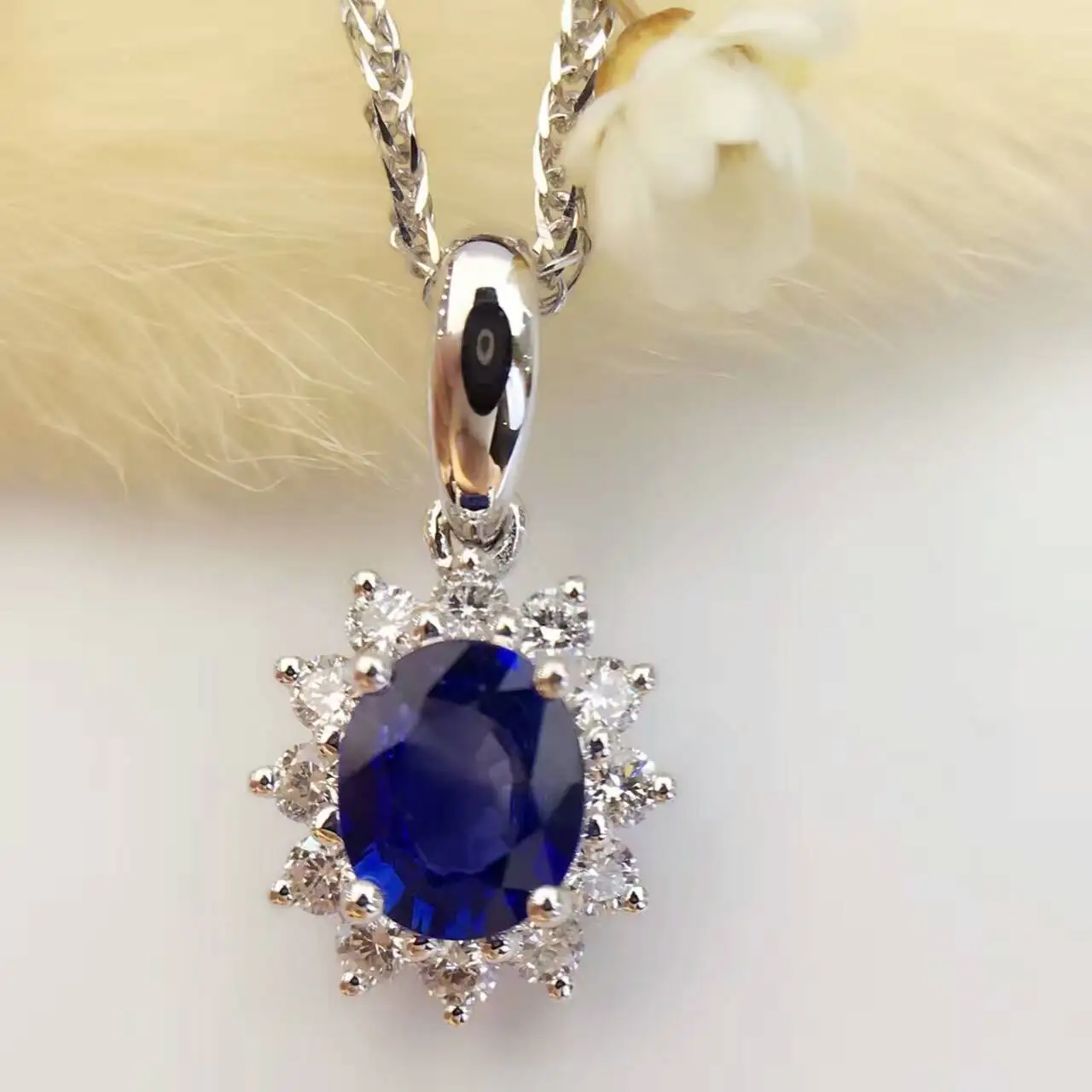 18K Белое Золото 0.582ct натуральный сапфир+ 0.225ct бриллиантовое изящное подвесное ожерелье ювелирный флакон для парфюма подвеска с сертификатом