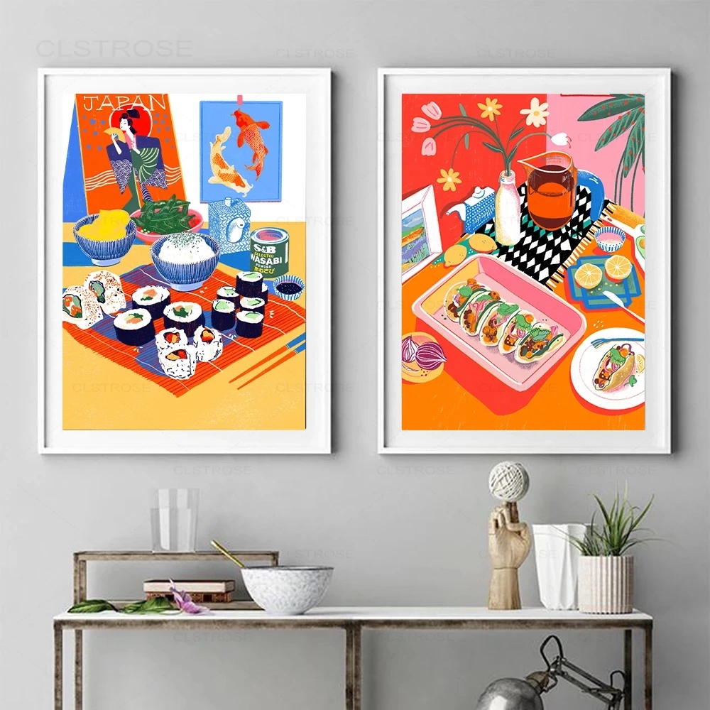 

Japanese Food Posters Wall Art Canvas Prints Painting Sushi Sake Fruit Painting Decorative Picture Nordic Dining Room Decoration