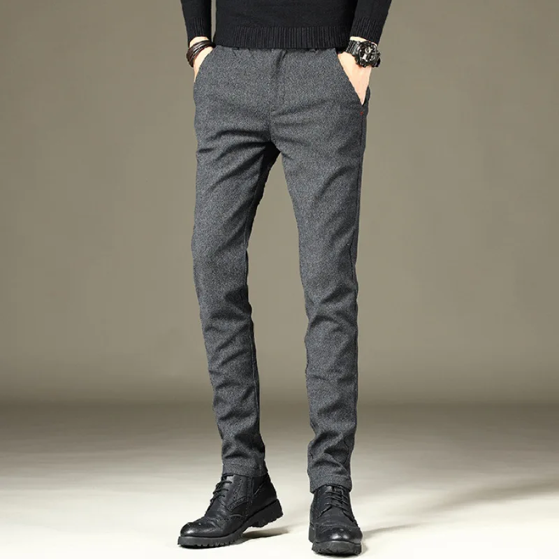 

Casual Pants Men's Slim Fit Korean-style Trend Black And White with Pattern Cotton Linen Brushed 2019 Autumn New Style Fashion M