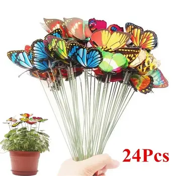 

24Pcs Butterfly Stakes 7cm Garden Butterfly Stakes Decor Outdoor Yard Patio Planter Flower Pot Garden Decor