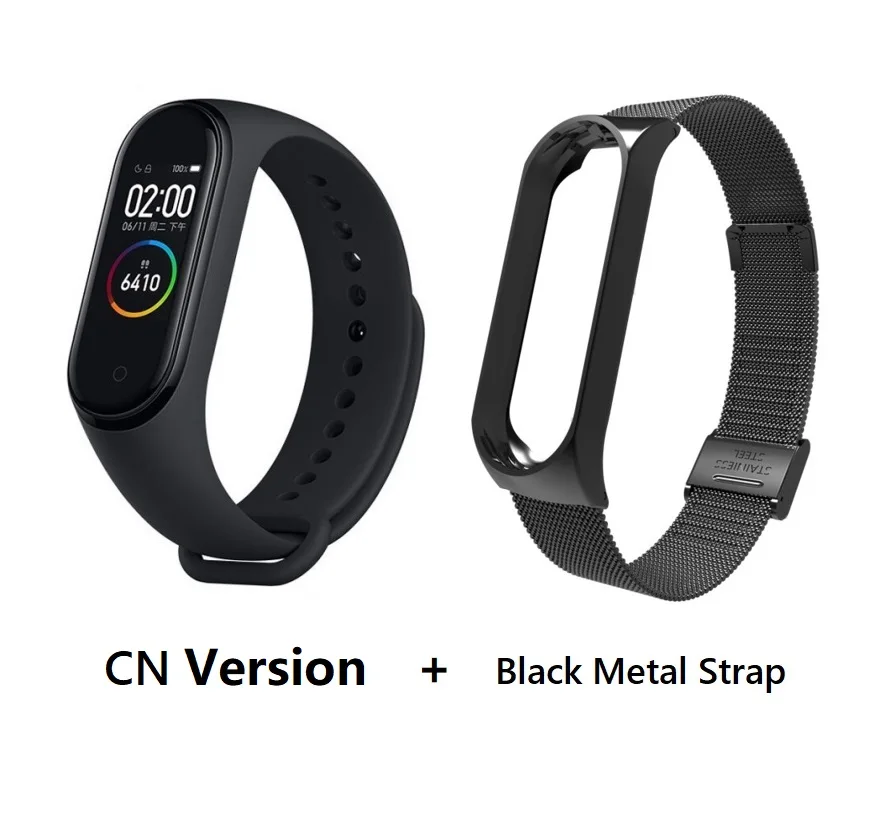 CN black metal strap Глобальная версия Xiaomi Mi Band 3 Смарт-Браслет фитнес-браслет 3 большой сенсорный экран сообщение частота сердечных сокращений Smartband - Цвет: CN black metal strap