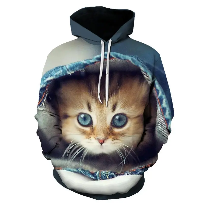 

Spring and Autumn New Fashion Men's and Women's Children's Hoodie 3D Printing Cute Cat Casual Sweatshirt Streetwear Caot