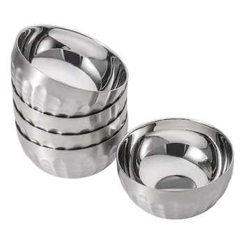 

Non-Slip Stainless Steel Bowl Set Double-Walled Insulated, 380ML Set of 5 Silver