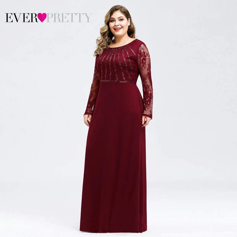 Вечерние платья Длинные Ever Pretty EZ07771 элегантные кружевные платья русалки с длинным рукавом и круглым вырезом размера плюс платья для матери невесты
