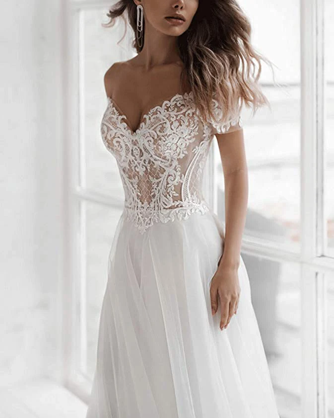 Off Shoulder Short Sleeve Wedding Dress Sweetheart Robe Arabe Mariage Ruffle Tulle Skirt Wedding Gowns For Bride