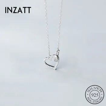 

INZATT Real 925 Sterling Silver Zircon Heart Pendant Necklace For Fashion Women Party Fine Jewelry Cute Accessories 2020 Gift
