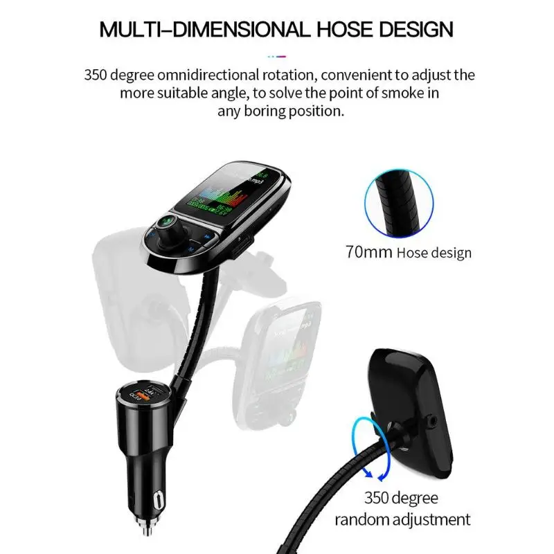 Konrisa Bluetooth 5,0 fm-передатчик Aux Выход 5EQ музыкальный плеер двойной USB QC3.0 быстрое зарядное устройство Handsfree автомобильный комплект радио адаптер