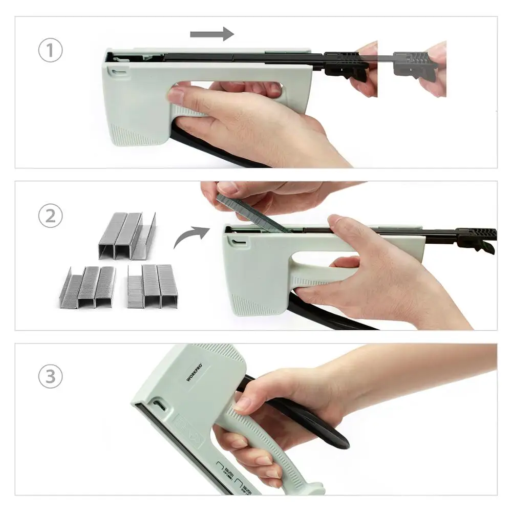 WORKPRO Light Duty Nail Gun Manual Staple Gun Furniture Nailer Plastic Stapler with 800 Staples 6mm/8mm/10mm and Staple Remover 4