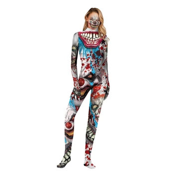 

New Cosplay Halloween Clown Zipper Jumpsuit Stunned Siamese Clothes Women's Horror Anime Performance