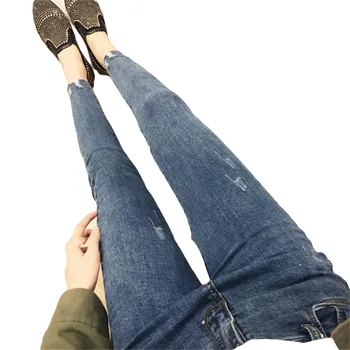 

Autumn Clothes 2019 Tight Height Waist Jeans Female Blue Slim Pants Nine Points Elastic Force Feet Pants Tide