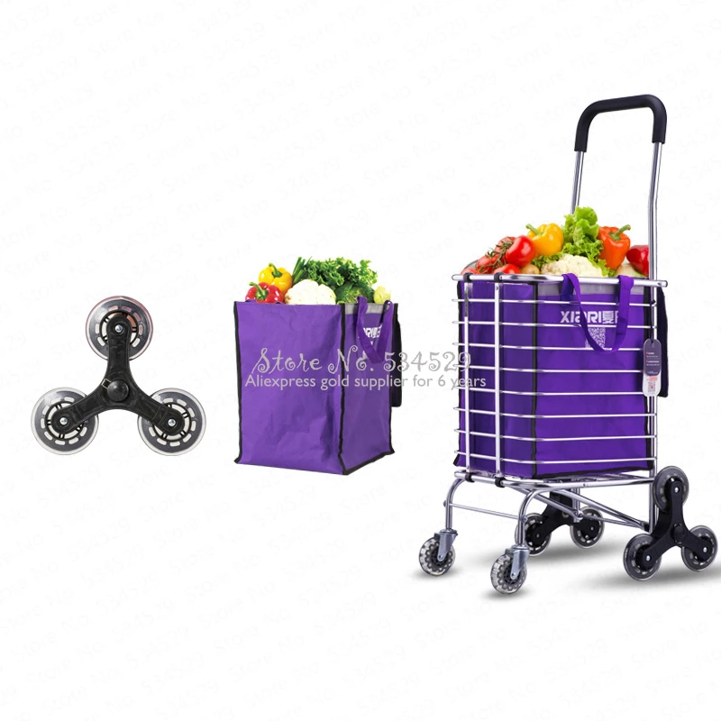 30%B Shopping cart climb stairs hand cart home trailer folding trolley car pull goods shopping cart portable small cart