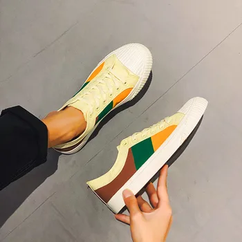 

Hot selling four seasons shoes men's sneakers Vintage washed canvas color matching student shoes vulcanized shoe board shoes