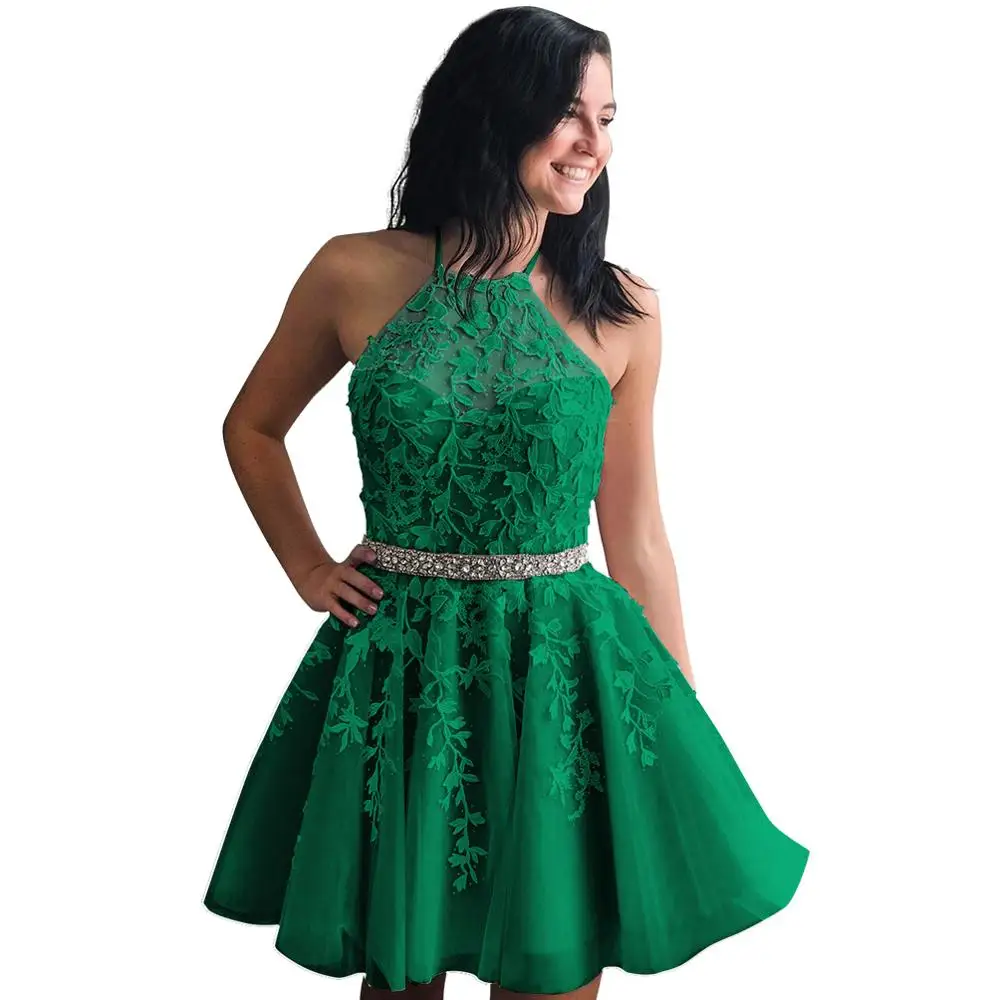 Green Желтое платье для выпускного вечера милые девушки Vestidos сексуальное вышитое платье с открытой спиной створки коктейльные платья короткий халат De вечерние платья - Цвет: Green