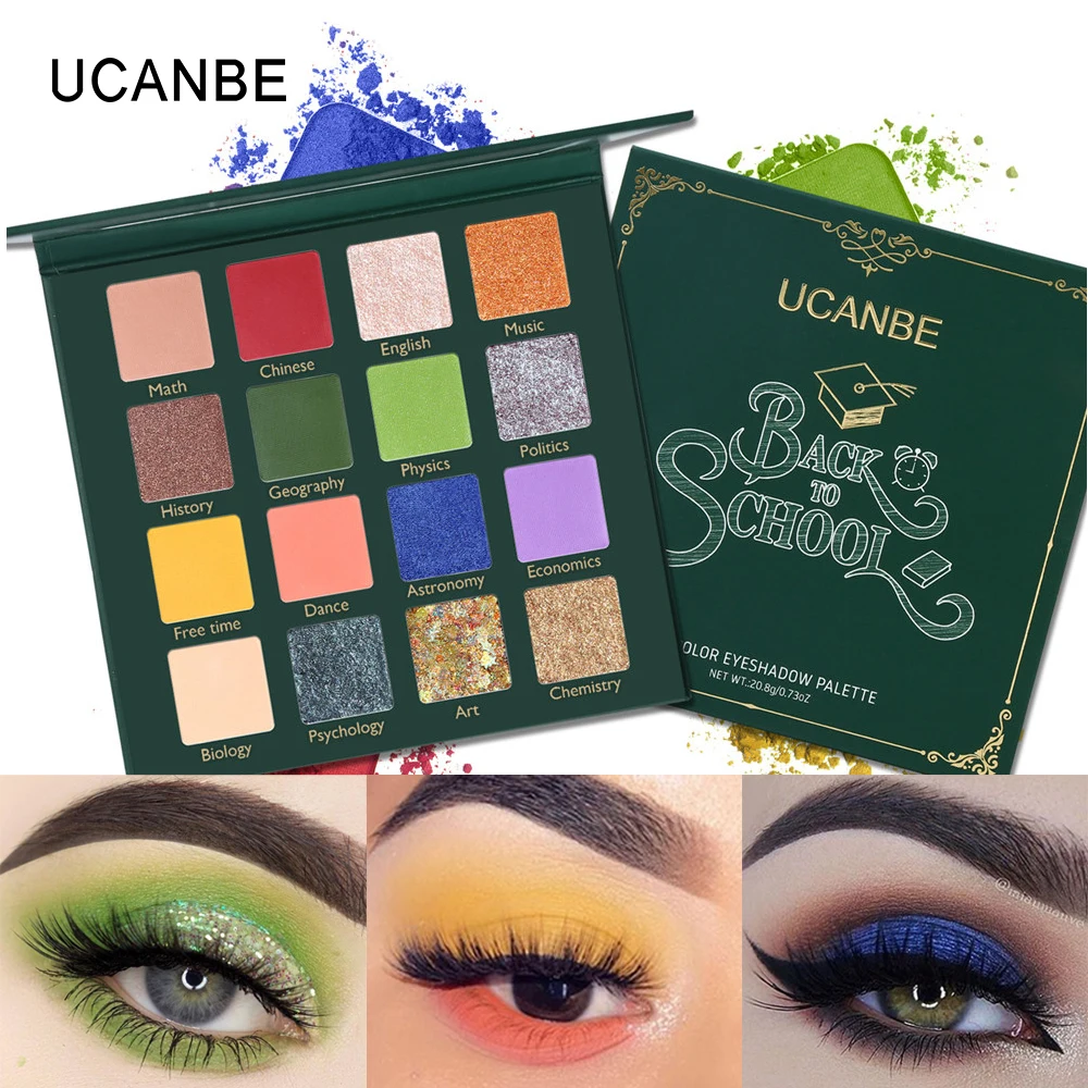 

UCANBE BACK TO SCHOOL Eye Shadow Palette Green Eyes Makeup 16 Colors Pressed Glitter Shimmer Matte Eyeshadow Pigment Cosmetics