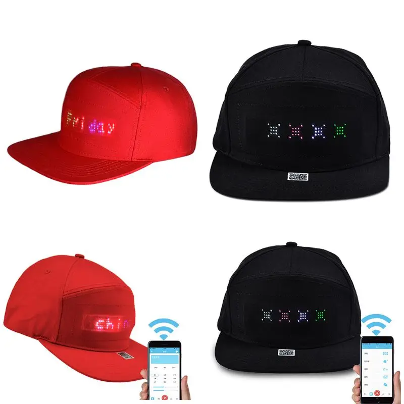 1PC LED Display Hat Cap Bluetooth4.0 Mobile APP Control Adjustable USB Charging