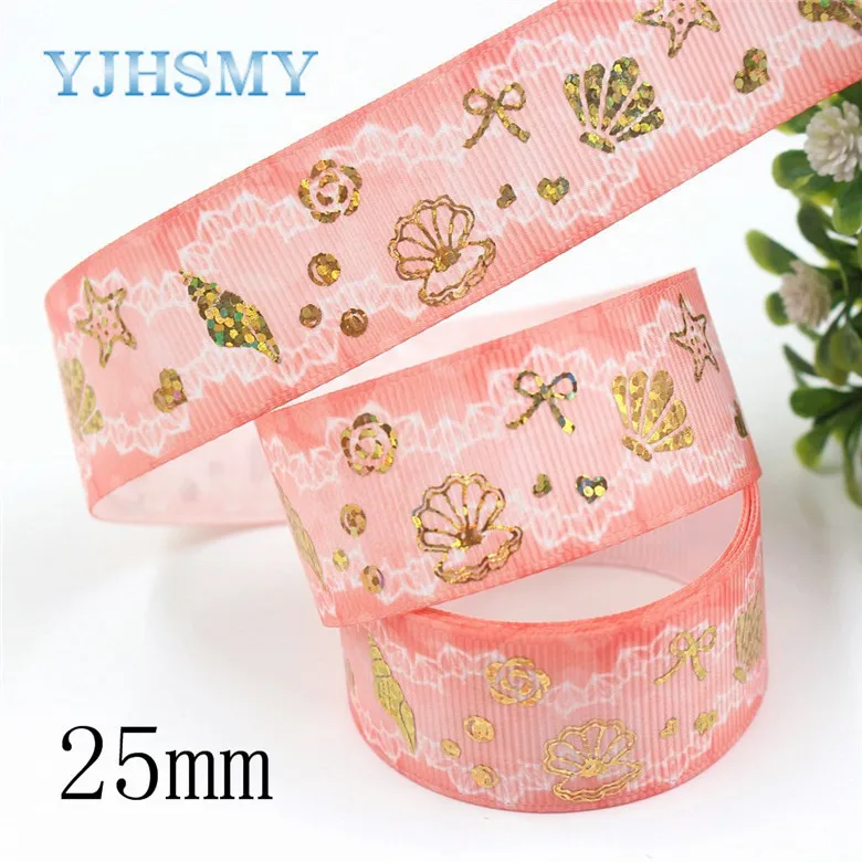I-19826-2004 YJHSMY I-19826-200, 25 мм, 5yardsBronzed морской узор Печатный grosgrain ленты упаковка дизайн, DIY аксессуары ручной работы materi - Цвет: I-19826-2004