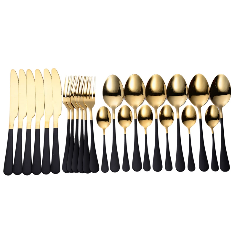 Tablewellware Cutlery Set 24 Pieces Tableware Set Stainless Steel Cutlery Box Forks Knives Spoons Kitchen Dinnerware Set Gold