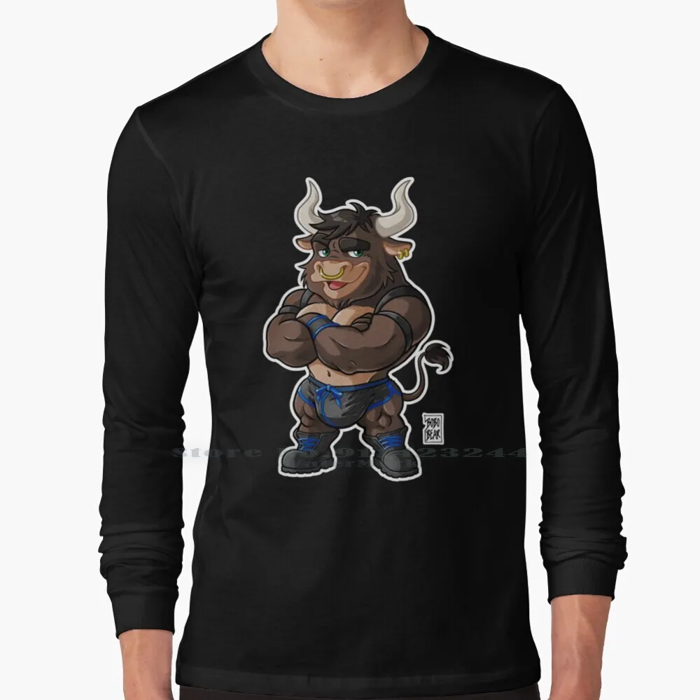 Beefy Bull (Dettagli Blu)-Maglietta Bearzoo Series 100% Puro Cotone Bobobearart Bobo Bear Bear Weekend Otter Gay Bear Gay Art