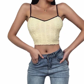 

Summer Slim Super Short Jacquard Vest Stretch Fold Texture Camisole Women