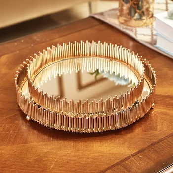 

Trays Decorative European Style Mirror Metal Tray Living Jewelry Cosmetic Storage Hall Display Stand Photography Props Jewelry