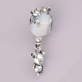 

New Original 925 Sterling Silver Mouse & White Enamel Balloon Dangle Charms Fit Pan Bracelet Bangle Women DIY Jewelry Beads