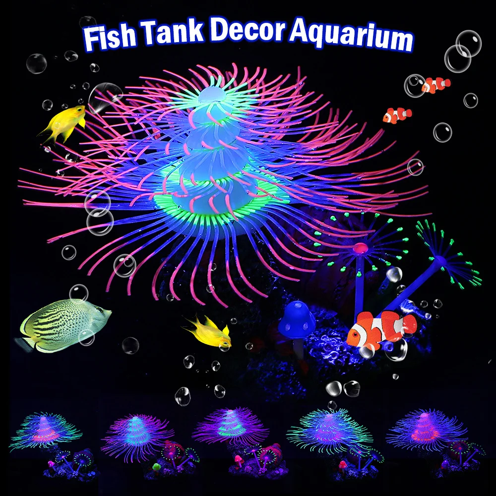 

Aquarium Fish Tank Artificial Silicone Luminous Glowing Christmas Tree Coral Plant Landscape Ornament Decoration Accessories D30