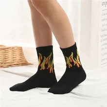 Корейские черно-белые носки с пламенем уличные спортивные носки Харадзюку для скейтборда мужские и женские хлопковые носки в стиле хип-хоп