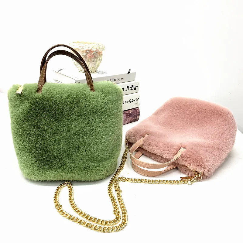 

fashion candy plush large totes for women designer hanbags luxury soft faux fur chains shoulder crossbody bags ladies big purses