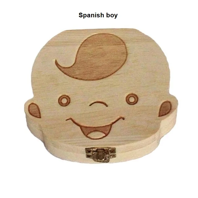 Испанский английский, русский детское дерево коробка для зубов органайзер для хранения молочных зубов Umbilica сохранить подарки сувенир-Подарок для ребенка - Цвет: Boy Spanish