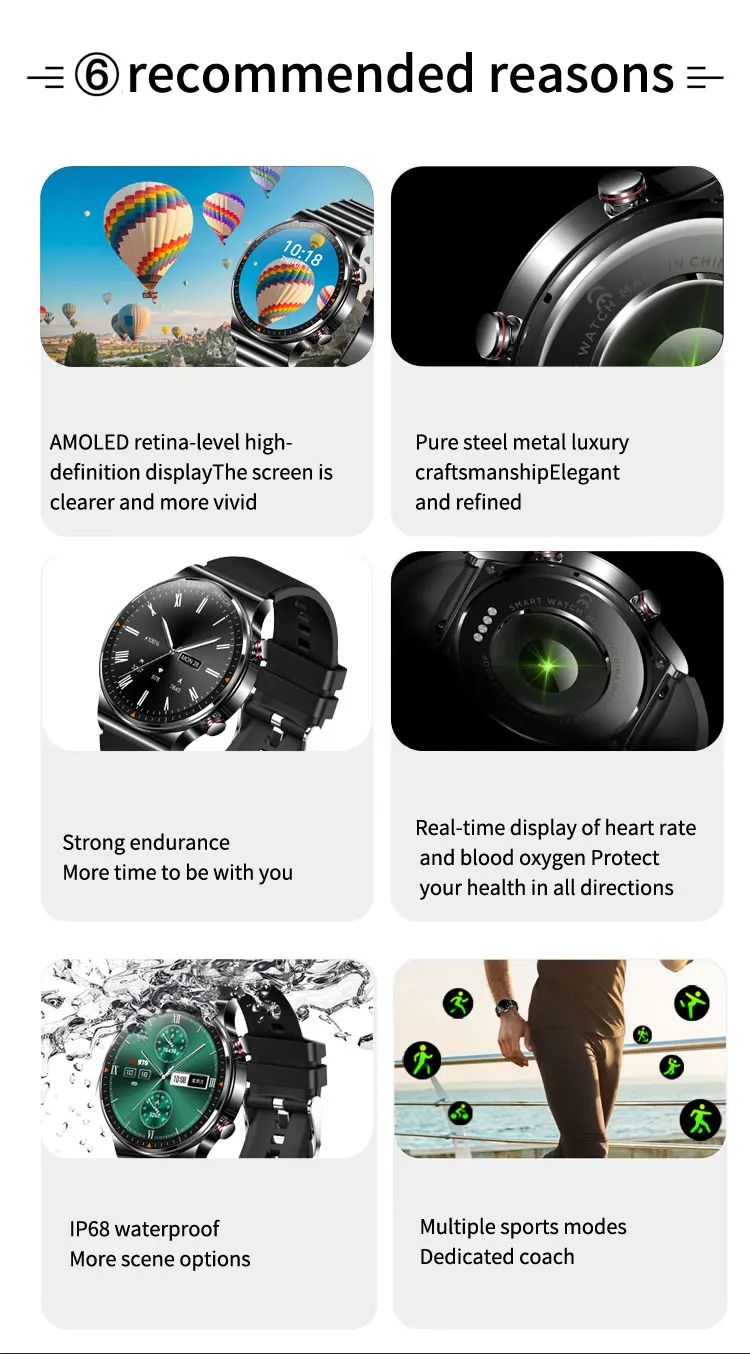 New 454*454 HD Smart Watch Full Touch Screen Mens Bluetooth Call Smartwatch IP68 Waterproof Music Player Fitness Tracker Watches