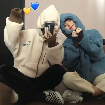 

2020Sakura Kawashima ins winter Plush heavy wool suit loose hooded coat for women