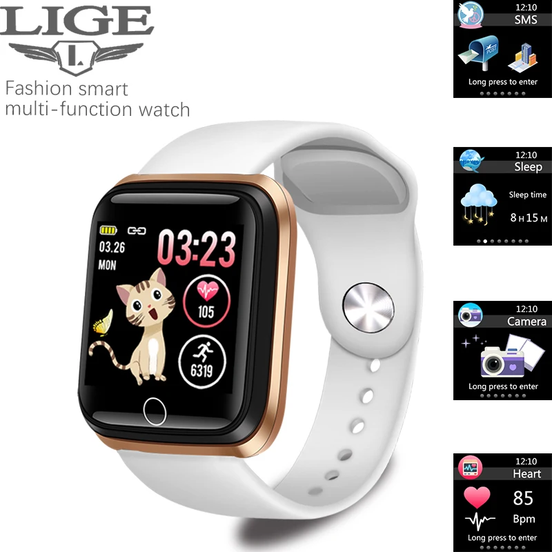 

LIGE 2019 Smart Watch Men Women Blood Pressure Heart Rate Monitor Sport Watch Fitness Tracker Waterproof Watch For Android IOS