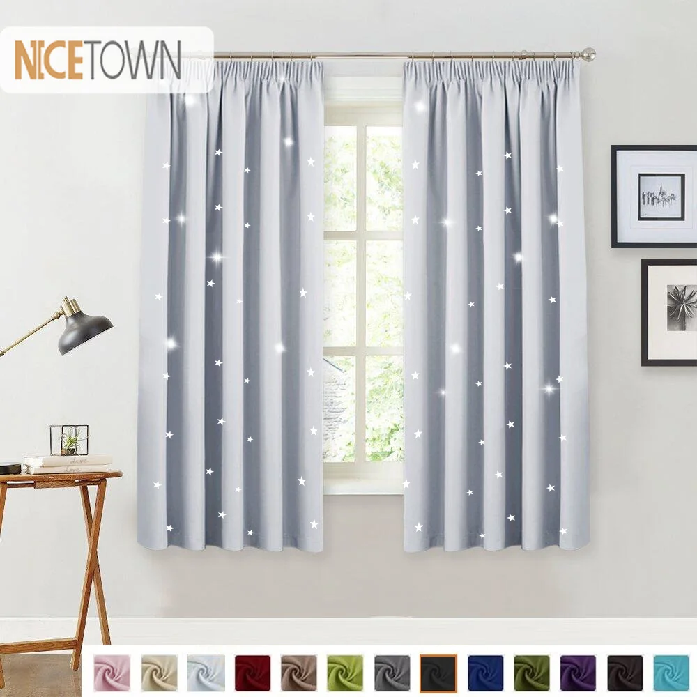 1 Piece 100 Polyester Star Cutout Blackout Pencil Pleat Curtain Cutout Blackout Pencil Pleat Curtain
