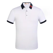 Брендовая качественная хлопковая рубашка поло, Мужская однотонная приталенная рубашка поло с коротким рукавом, модная мужская рубашка поло с вышивкой XXXL