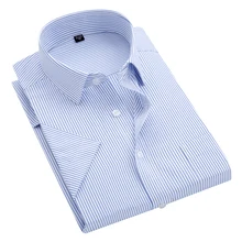 Chemise d'été rayée à manches courtes pour hommes S ~ 8xl, col carré, coupe régulière, anti rides, avec poche