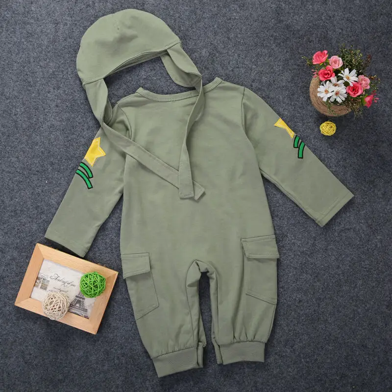 Комбинезон пилота для новорожденных мальчиков от 6 до 24 месяцев Детские комбинезоны+ шапочка, комбинезон, зеленый цвет