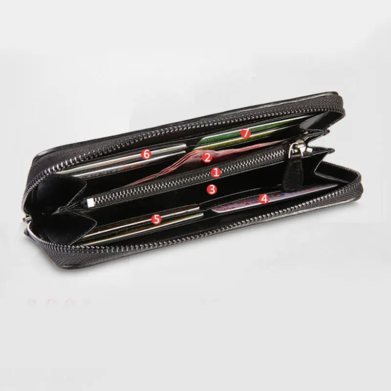 Genuine leather sheepskin woven wallet Women's long zip wallet European and American men's clutch