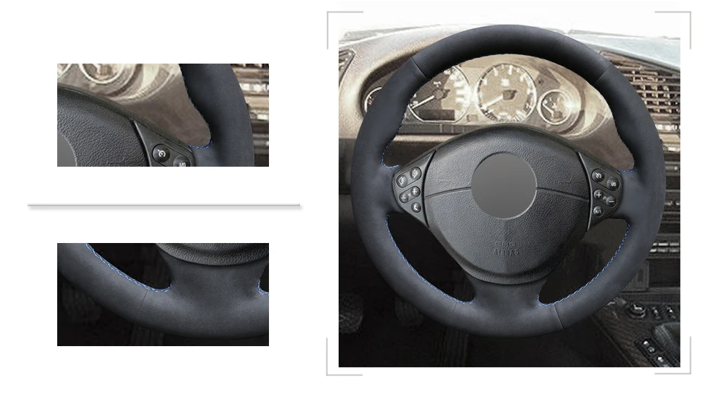 Черная замша DIY чехол рулевого колеса автомобиля для BMW E39 5 серия 1999-2003 E46 3 серии 1999-2005 E53 X5 2000-2006 E36