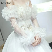 Favordear женские слоновой кости Опера Длина Свадебные митенки Тюль Жемчуг Свадебные перчатки Вечерние перчатки свадебные аксессуары