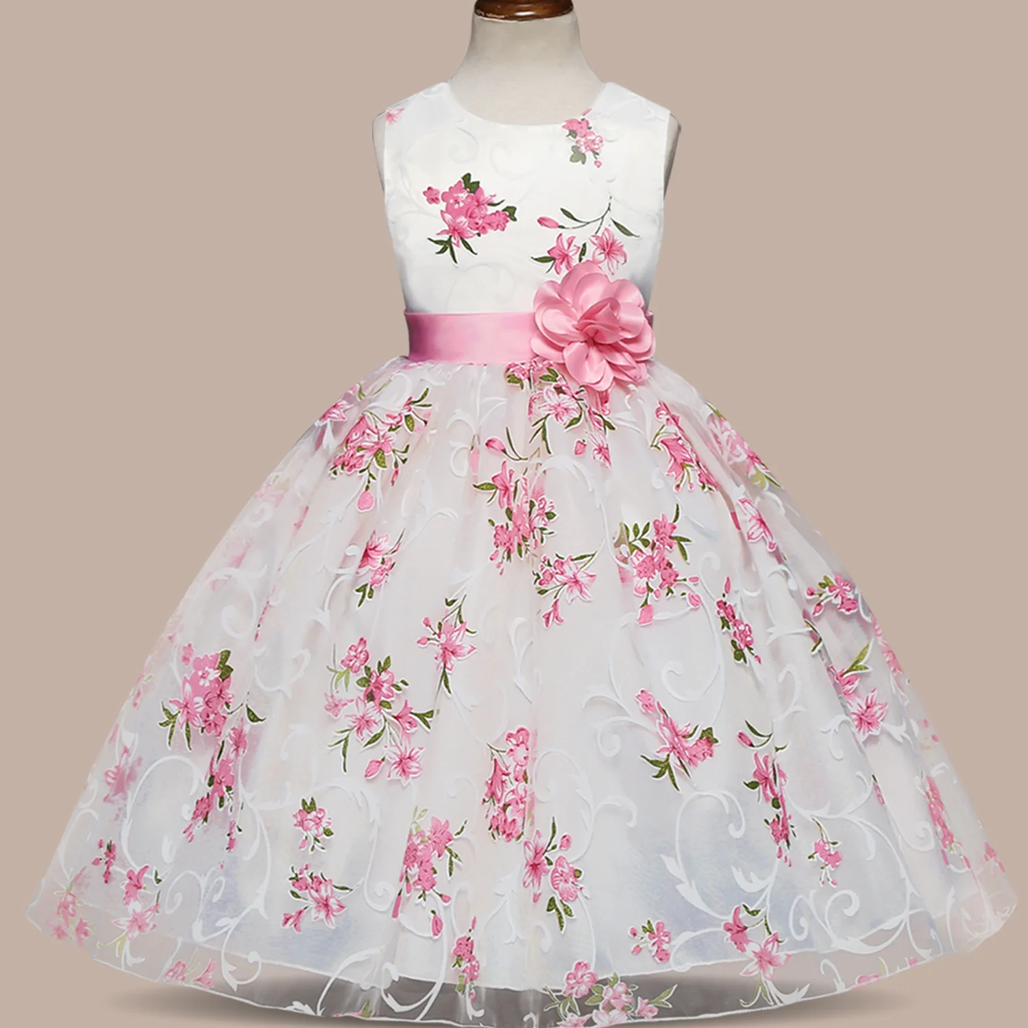 Flower Girl Dress 3-8 Years Baby Princess Dresses for Kids Girls Wedding Teens Party Vestidos Infantis Kid Girls Floral Clothes - Цвет: Розовый