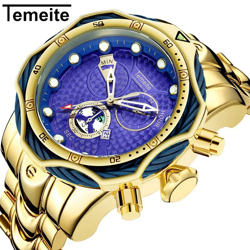 

TEMEITE 2020 Men Watches TOP Brand Luxury Fashion Business Stainless Steel Wrist Watch Stop Watch Quartz Wrist Watch Relogio new