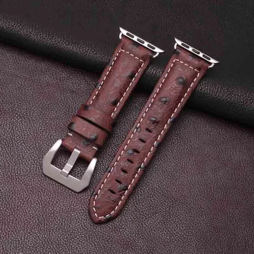 Ostrich pattern кожаный ремешок цвета: черная, синяя, коричневая Браслет Fit apple iwatch1/2/3/4 smart watch аксессуары - Цвет ремешка: brown silver