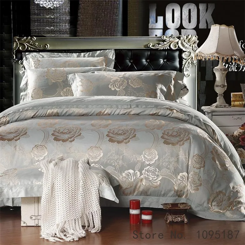Постельное белье King size с вышивкой, жаккардовое постельное белье для свадьбы, хлопок, пододеяльник, простыня+ пододеяльник+ наволочка