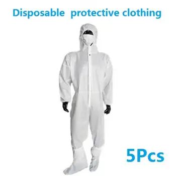 

5 PCS Protective Isolation Coverall Disposable Gown Clothing With Hood Shoes Covers For Unisex Anti-Static Laboratory L/XL/XXL